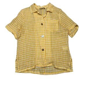 Rejina Pyo Linen Ginham Check Short Sleeve Button Up Shirt Women's Small